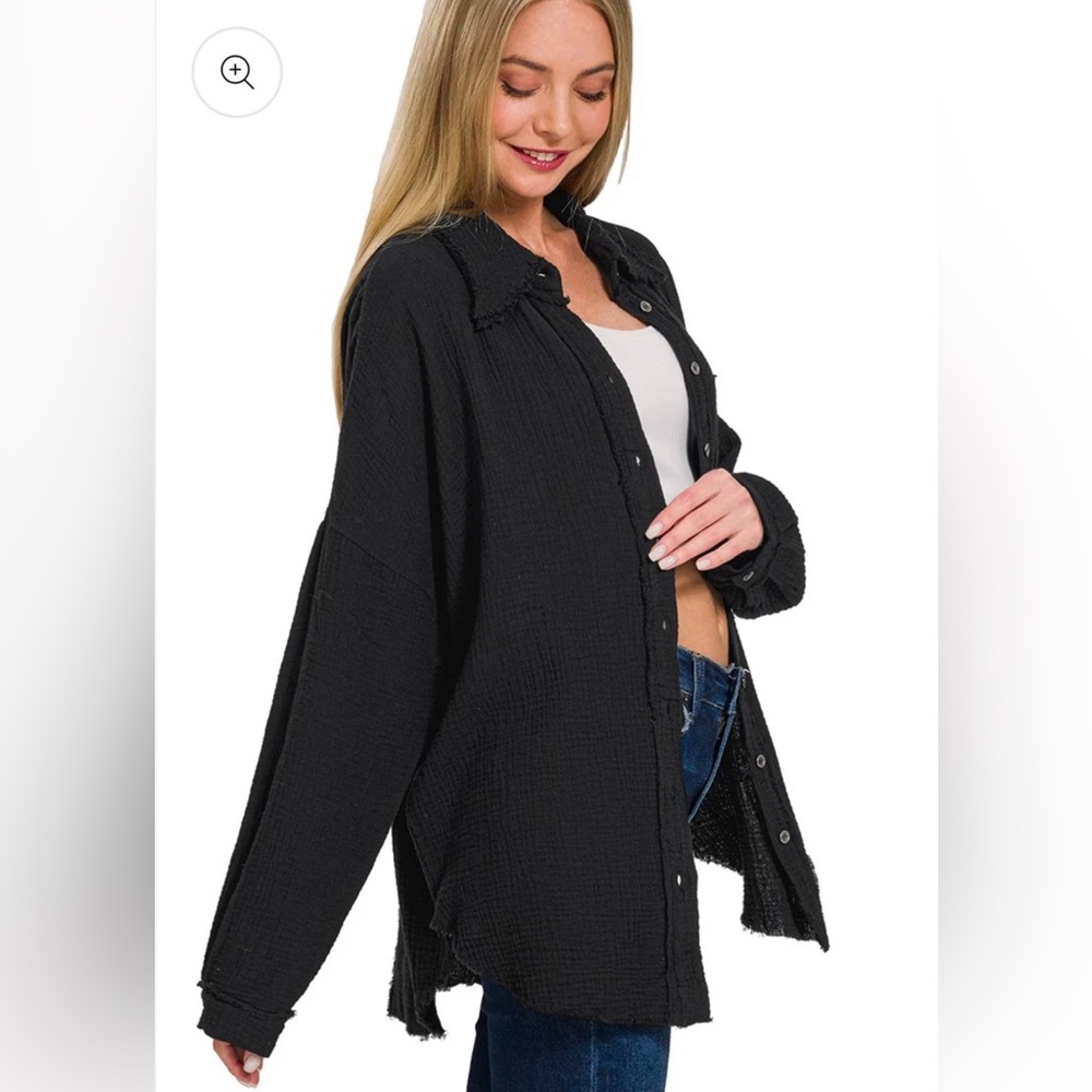 ZENANA Double Gauze Raw Edge Shirt Size 2X